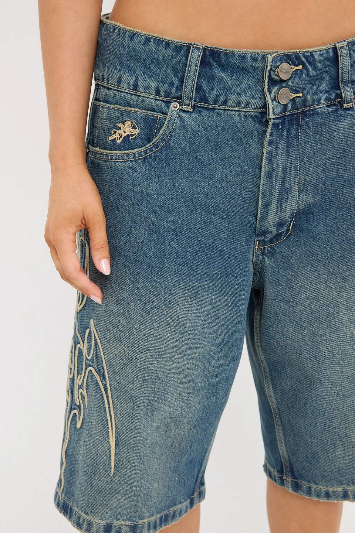 At Peace 00s Baggy Denim Short Dirty Mid Blue