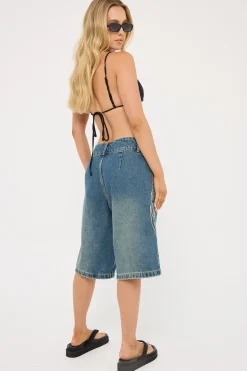At Peace 00s Baggy Denim Short Dirty Mid Blue
