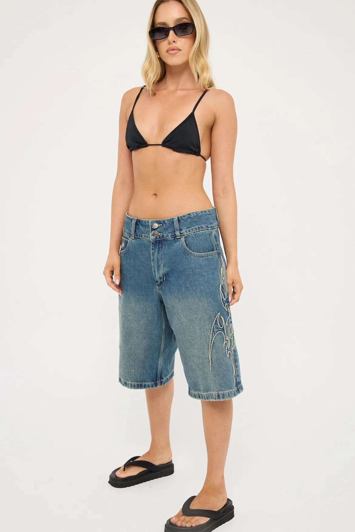 At Peace 00s Baggy Denim Short Dirty Mid Blue