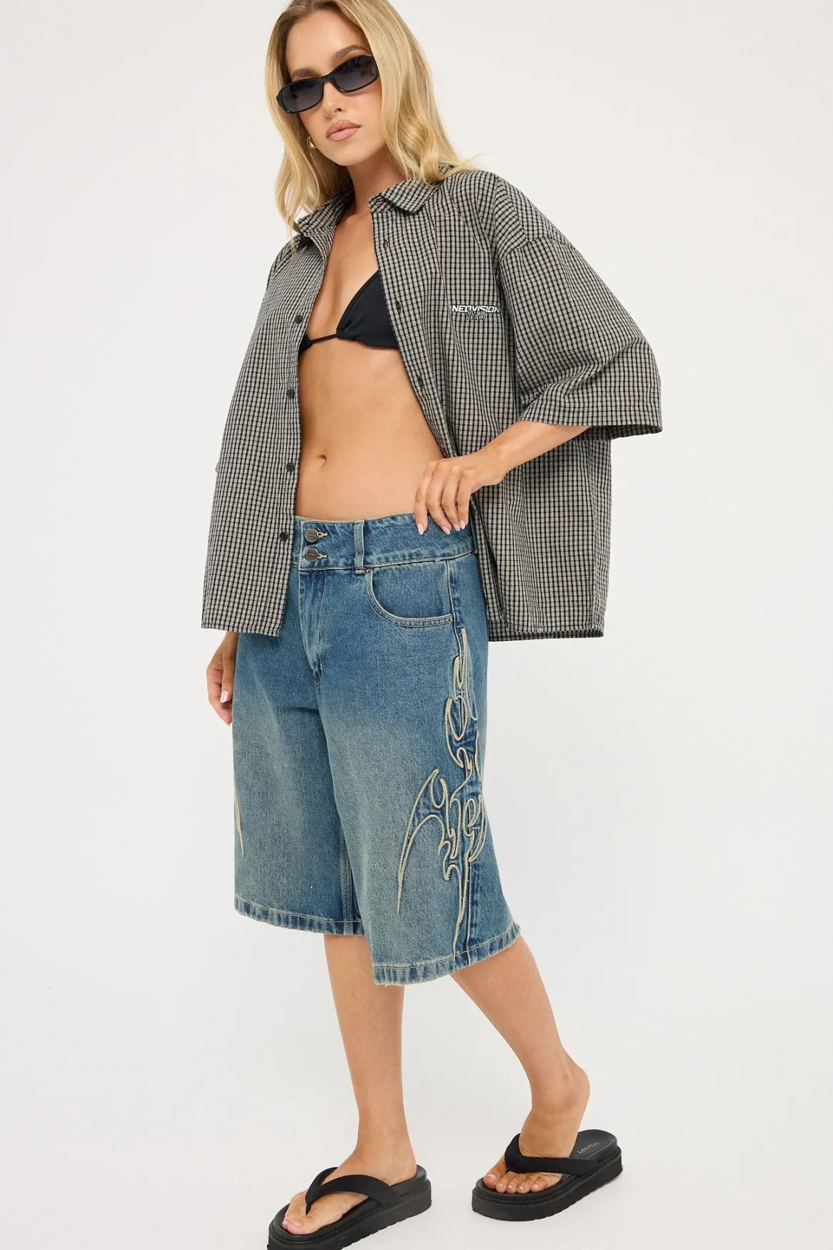 At Peace 00s Baggy Denim Short Dirty Mid Blue