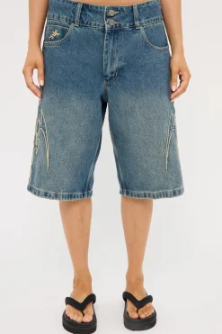 At Peace 00s Baggy Denim Short Dirty Mid Blue