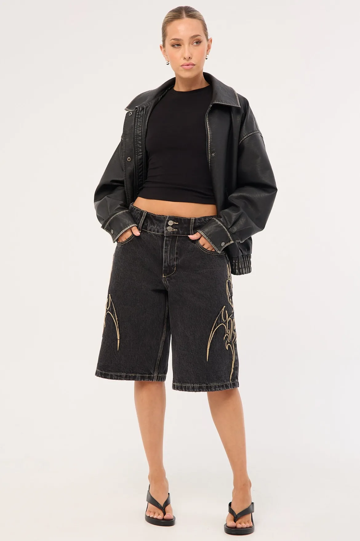 At Peace 00s Big Baggy Denim Short Black Rinse