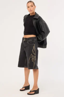 At Peace 00s Big Baggy Denim Short Black Rinse