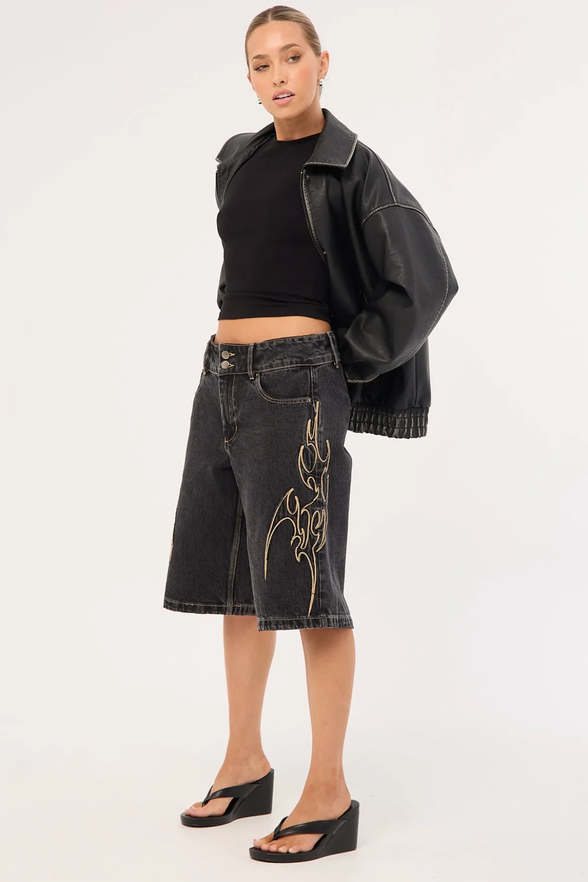At Peace 00s Big Baggy Denim Short Black Rinse