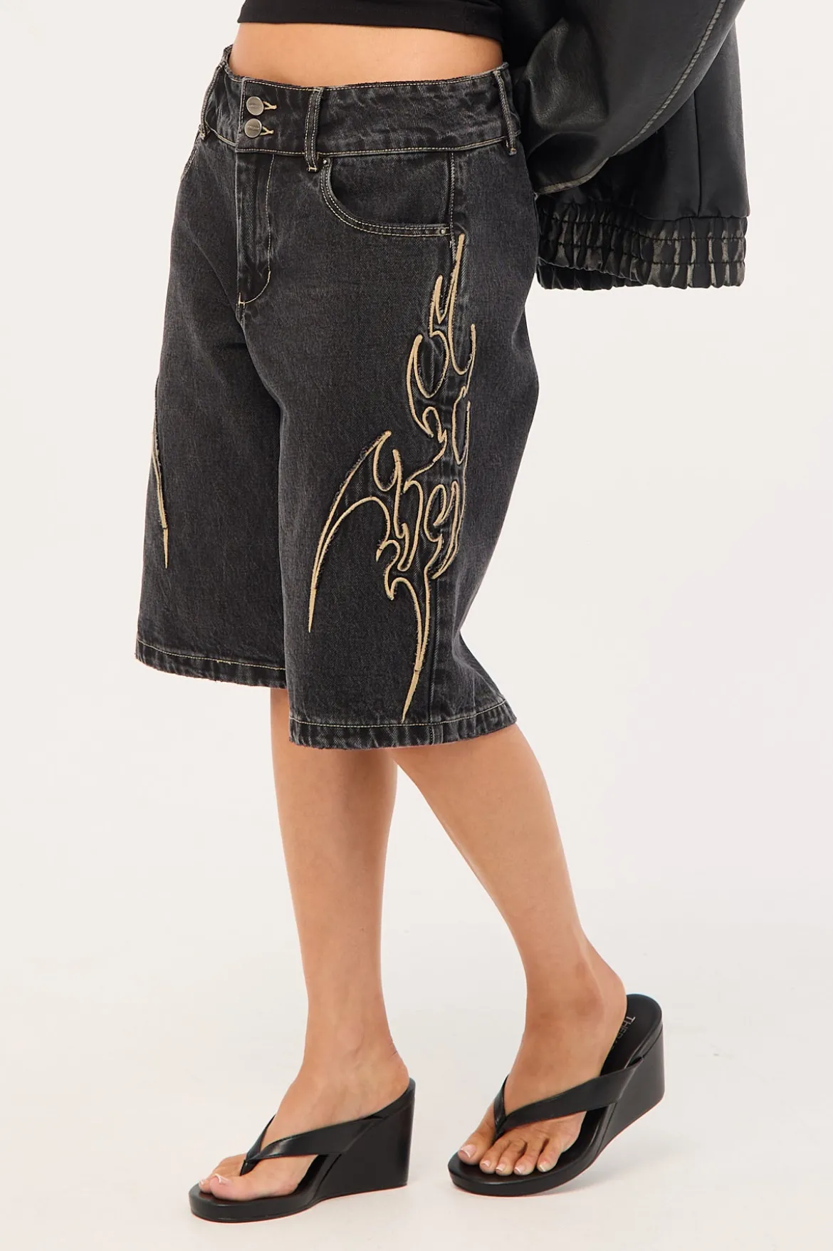 At Peace 00s Big Baggy Denim Short Black Rinse
