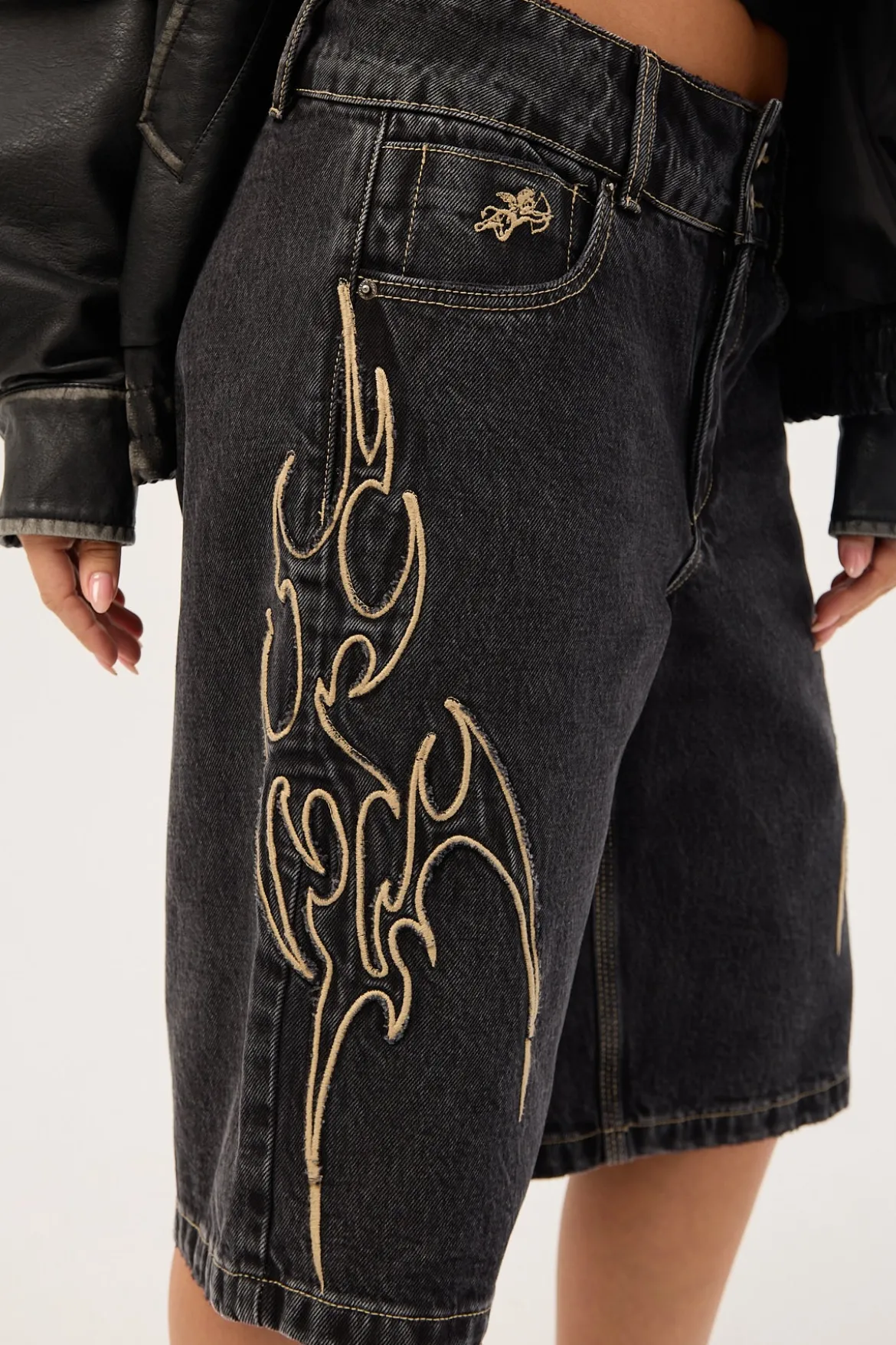 At Peace 00s Big Baggy Denim Short Black Rinse