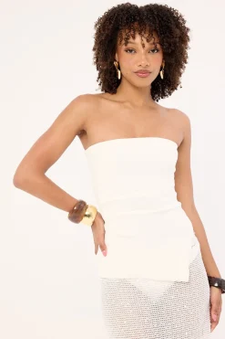 Athena Strapless Knit Top White