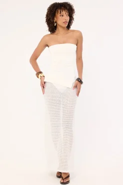 Athena Strapless Knit Top White