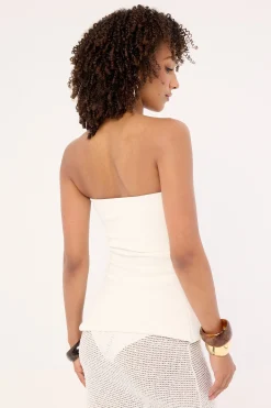 Athena Strapless Knit Top White