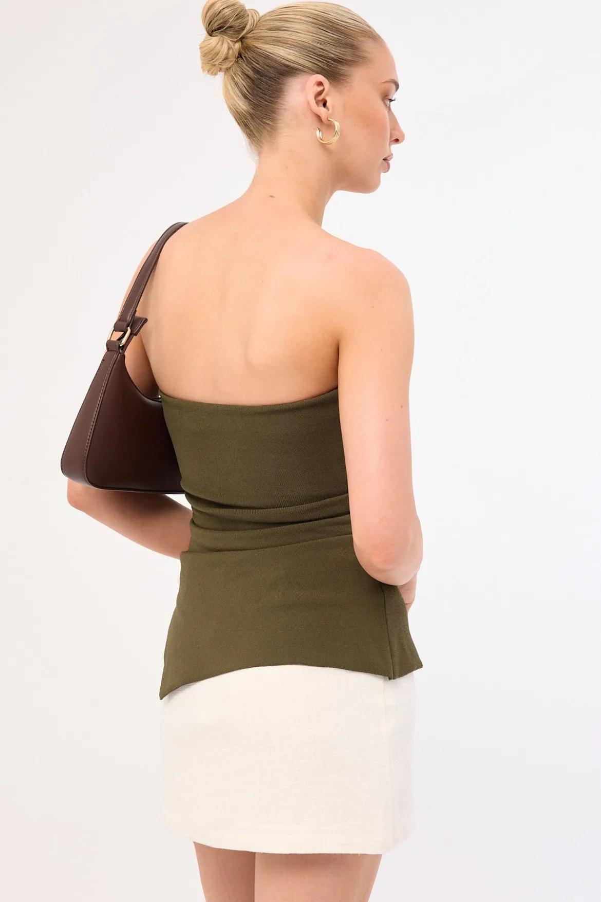 Athena Strapless Knit Top Khaki