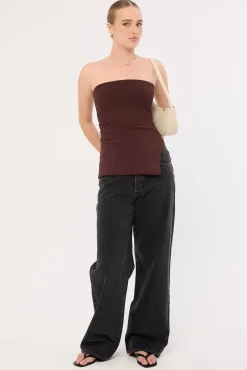 Athena Strapless Knit Top Chocolate