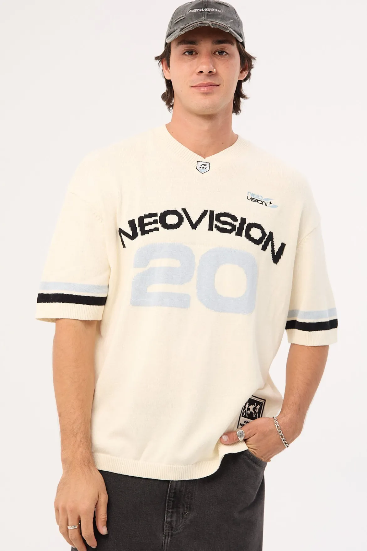 Athloop V Neck Knit Jersey Off White