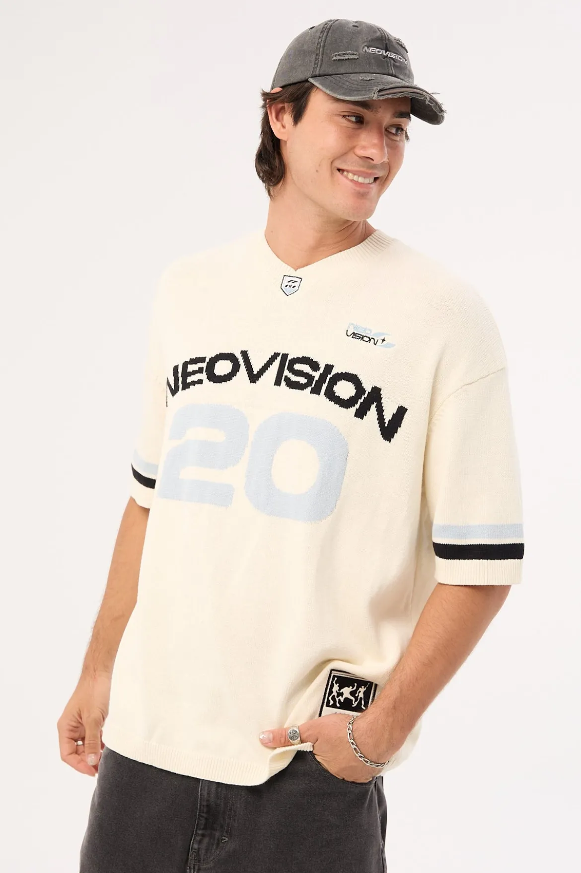 Athloop V Neck Knit Jersey Off White