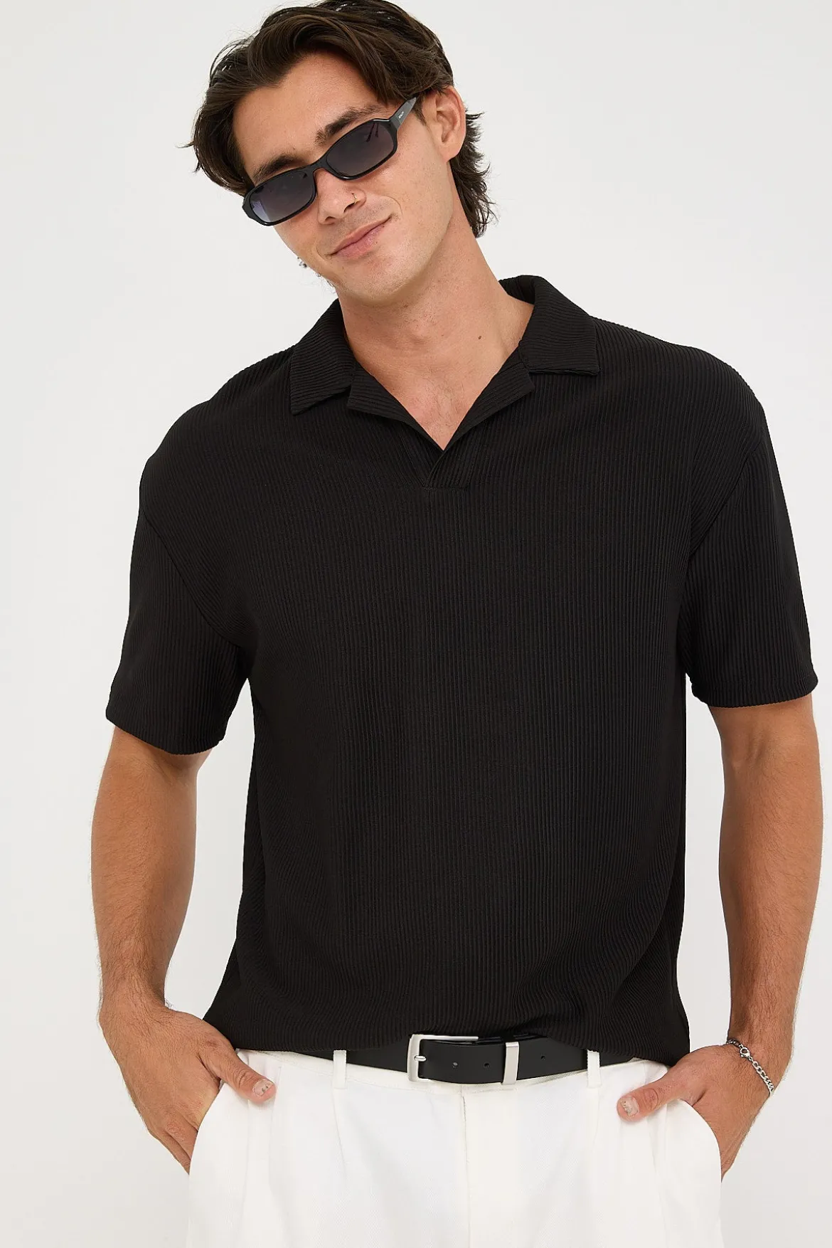 Austin Pleated Polo Black