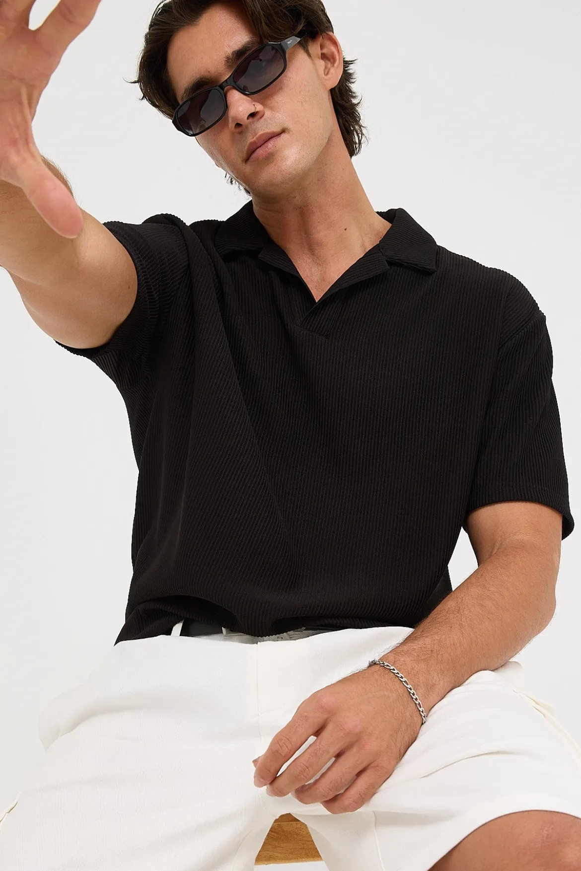 Austin Pleated Polo Black