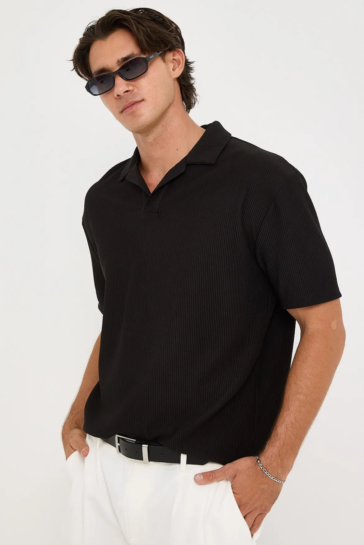 Austin Pleated Polo Black