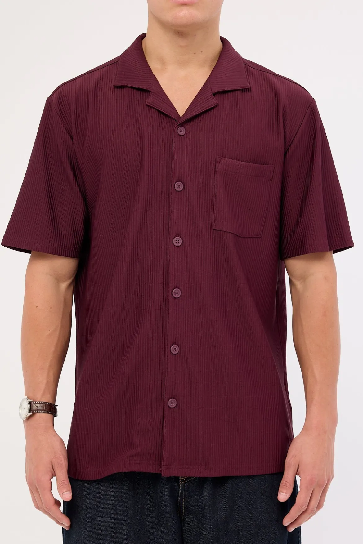 Austin Pleated Resort Shirt Burgundy