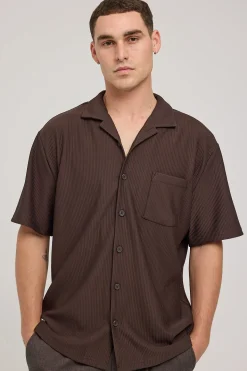Austin Pleated Resort Shirt Dark Brown