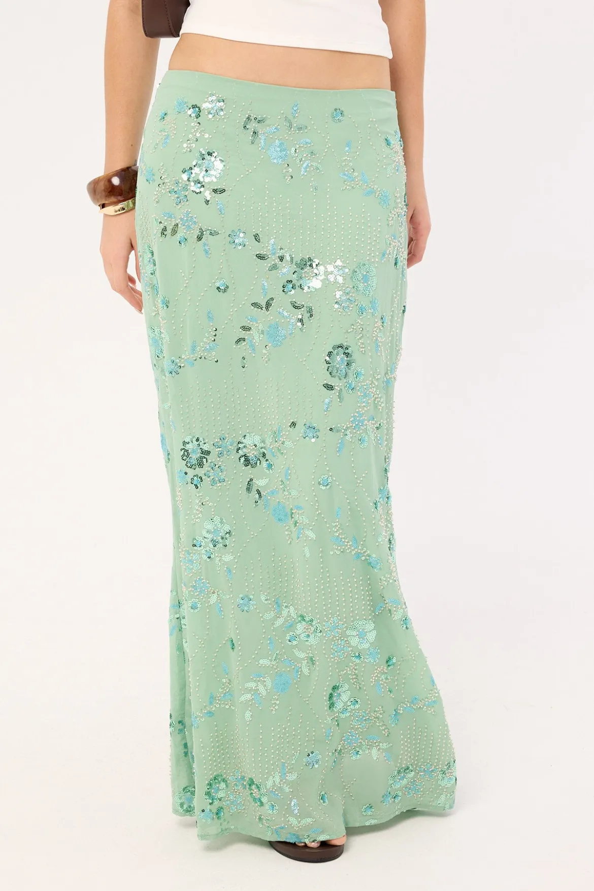 Avenia Sequin Maxi Skirt Teal