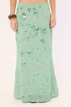 Avenia Sequin Maxi Skirt Teal