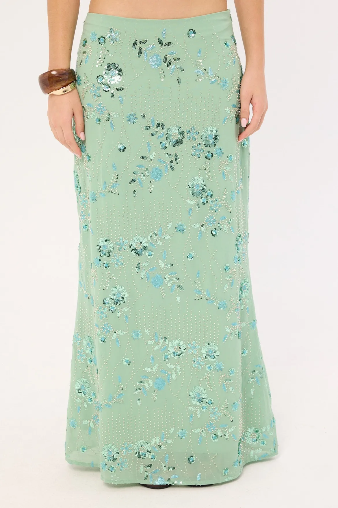 Avenia Sequin Maxi Skirt Teal