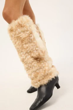 Bambi Fluffy Faux Fur Leg Warmers Brown