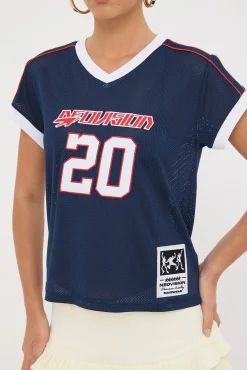 Baseline V Neck Jersey Relaxed Tee Navy