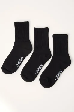 Basic Quarter Crew Sock 3 Pack Black