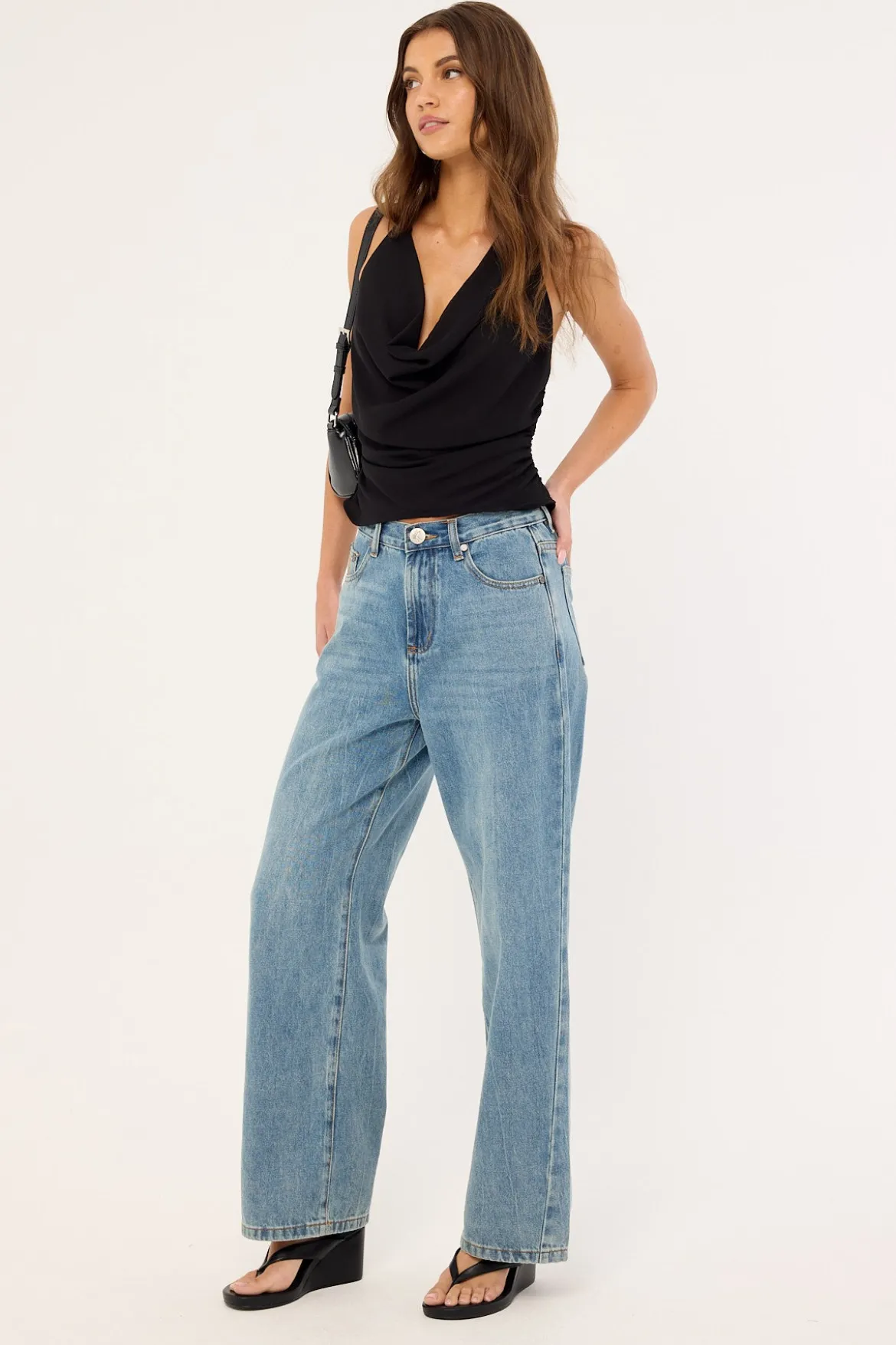 Baxters Mid Waist Wide Leg Denim Jeans Blue Crush