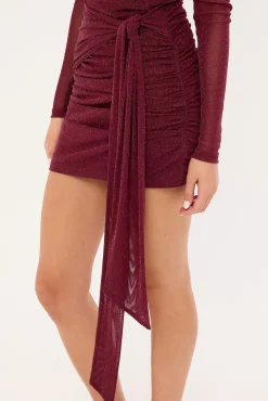 Bella Off Shoulder Long Sleeve Mini Dress Burgundy