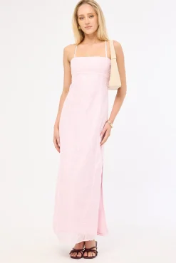 Belle Lace Up Back Maxi Dress Pink