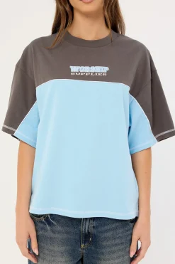 Belter Panelled Box Fit Tee Willow Blue