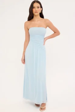 Benny Mesh Strapless Maxi Dress Blue