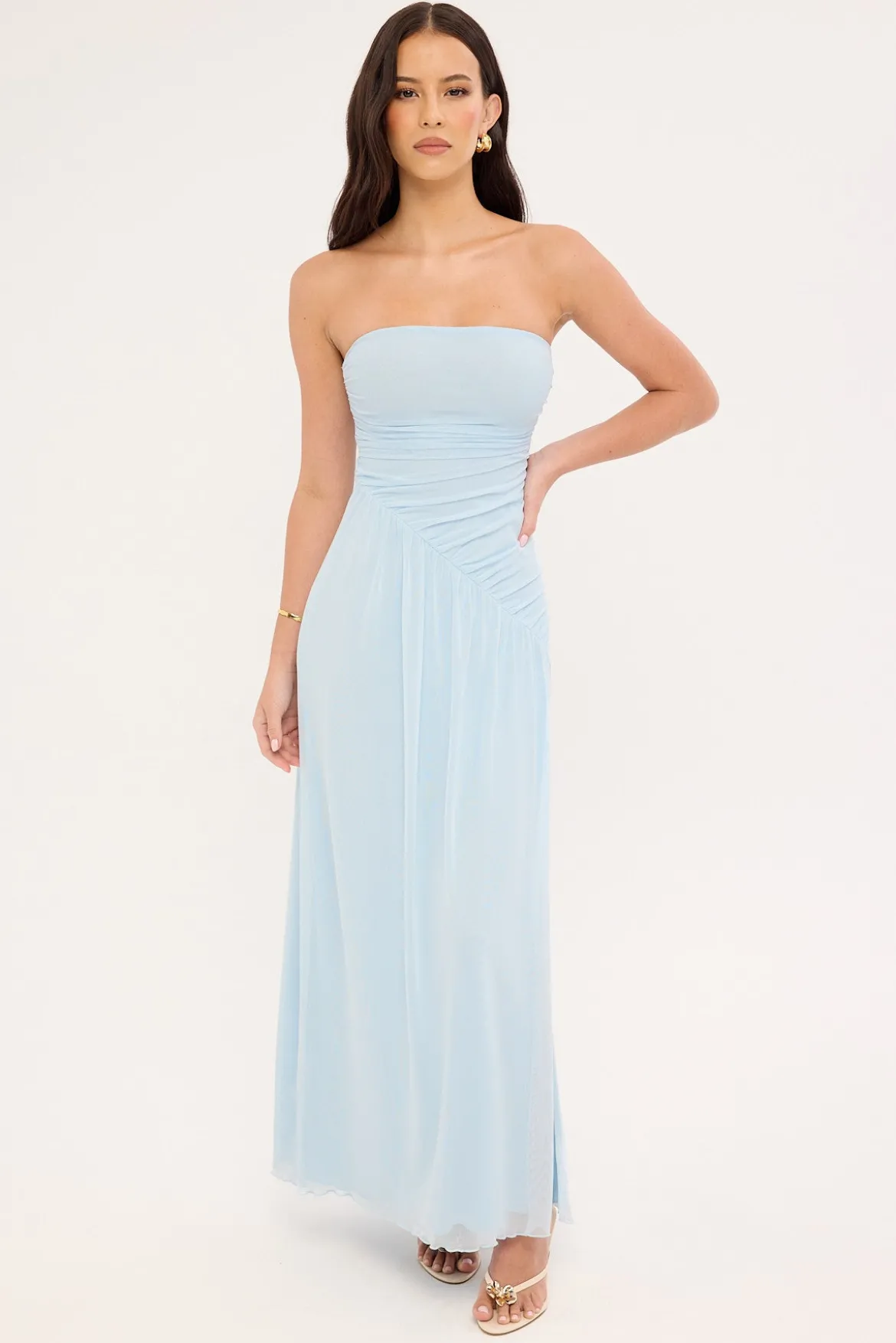 Benny Mesh Strapless Maxi Dress Blue