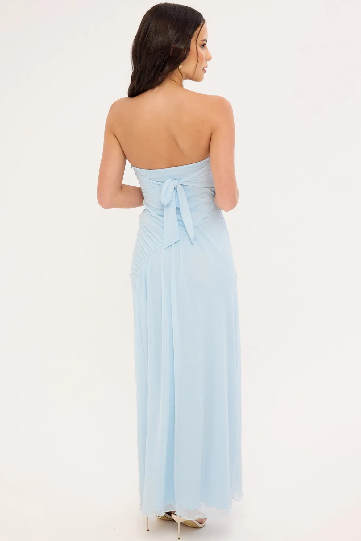 Benny Mesh Strapless Maxi Dress Blue