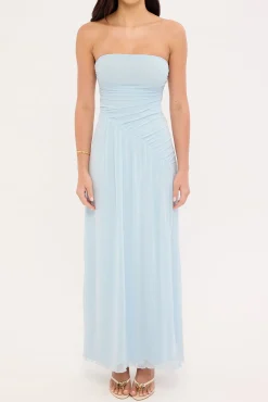 Benny Mesh Strapless Maxi Dress Blue