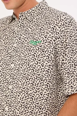 Best Interest Boxy Cropped Shirt Cream Leopard