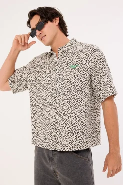 Best Interest Boxy Cropped Shirt Cream Leopard