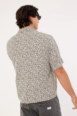 Best Interest Boxy Cropped Shirt Cream Leopard