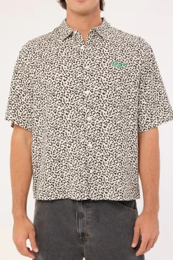 Best Interest Boxy Cropped Shirt Cream Leopard
