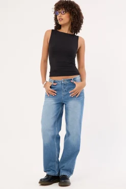Bethany Baggy Low Rise Jean Blasted Middy Blue