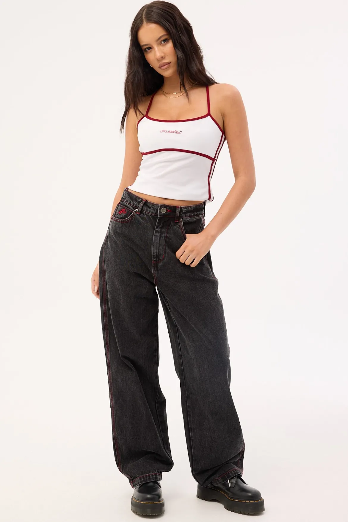 Big Baggy Jean Black Rinse Purple Stitch