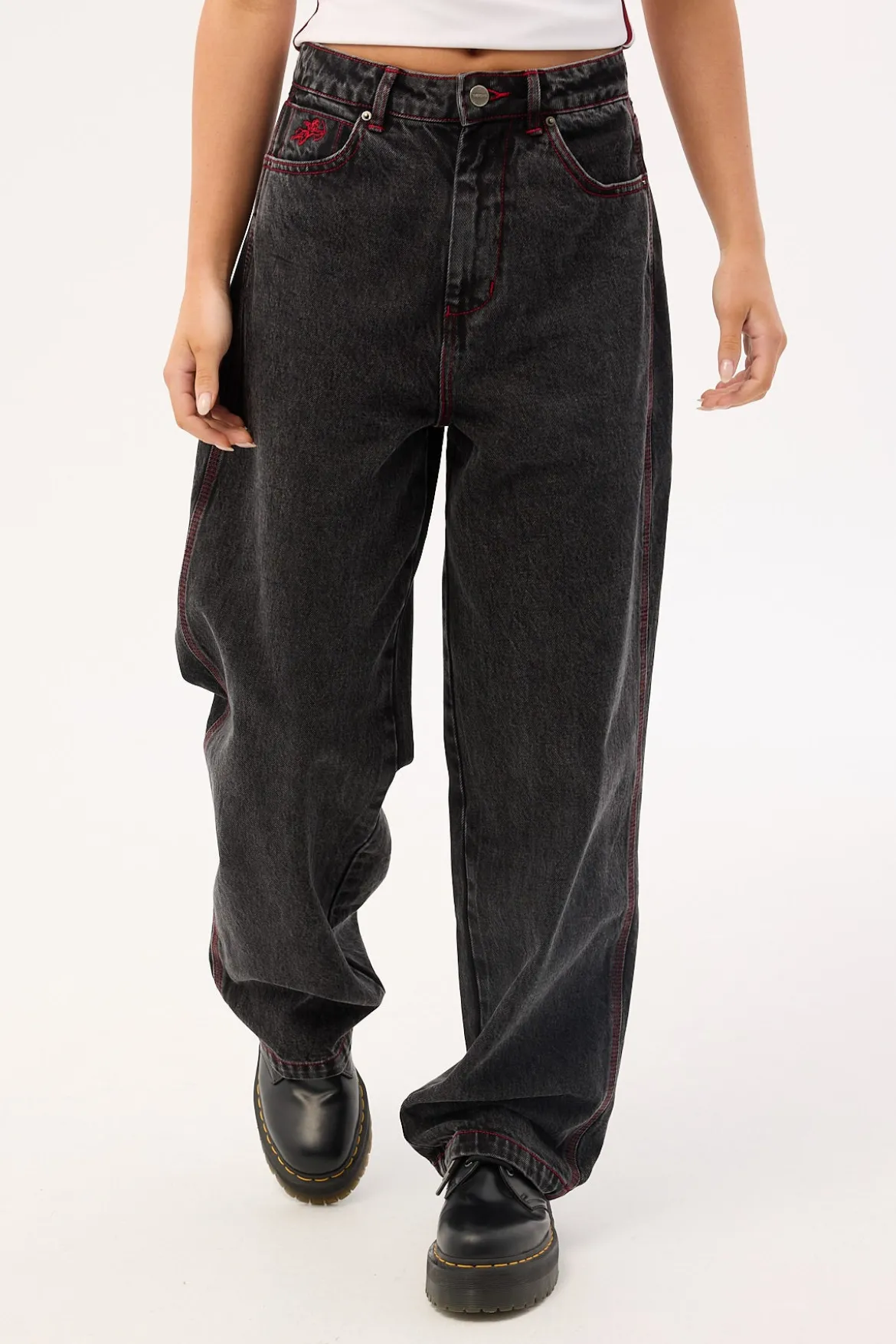 Big Baggy Jean Black Rinse Purple Stitch