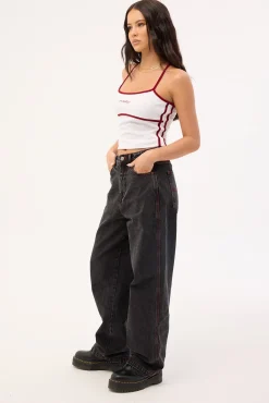 Big Baggy Jean Black Rinse Purple Stitch
