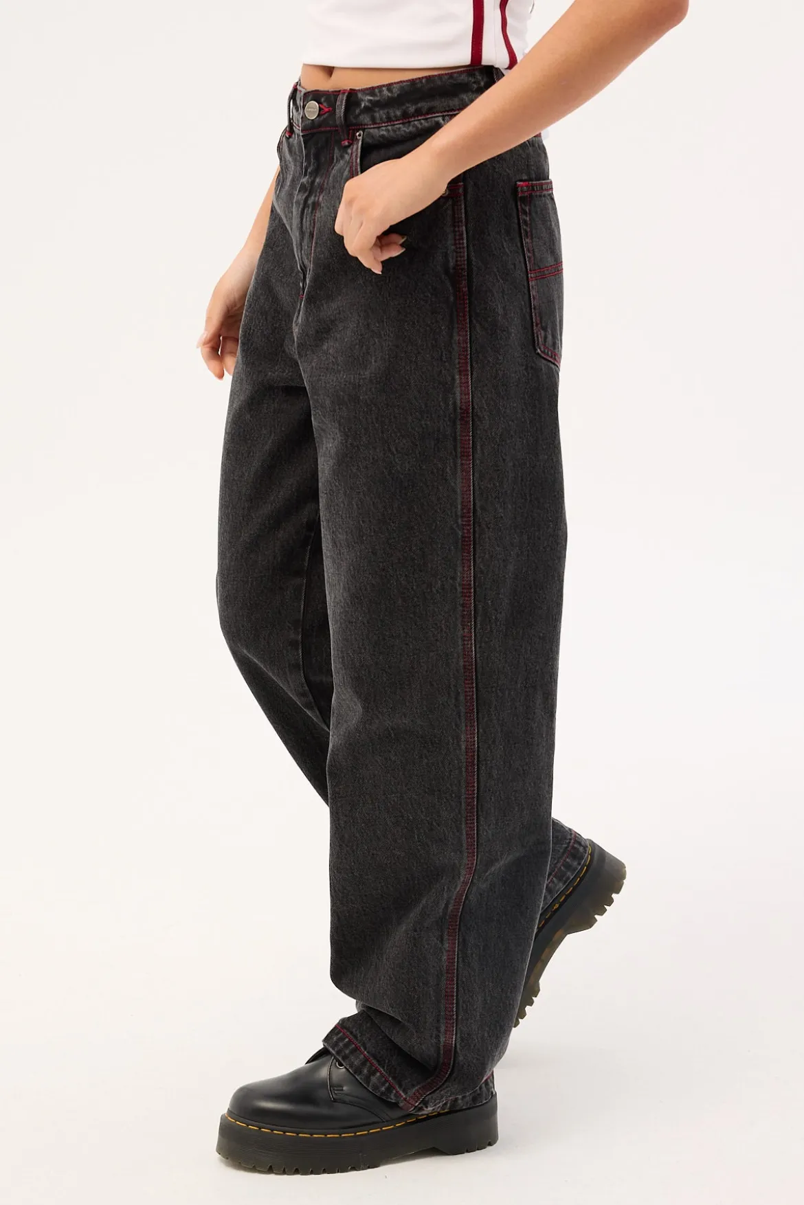 Big Baggy Jean Black Rinse Purple Stitch