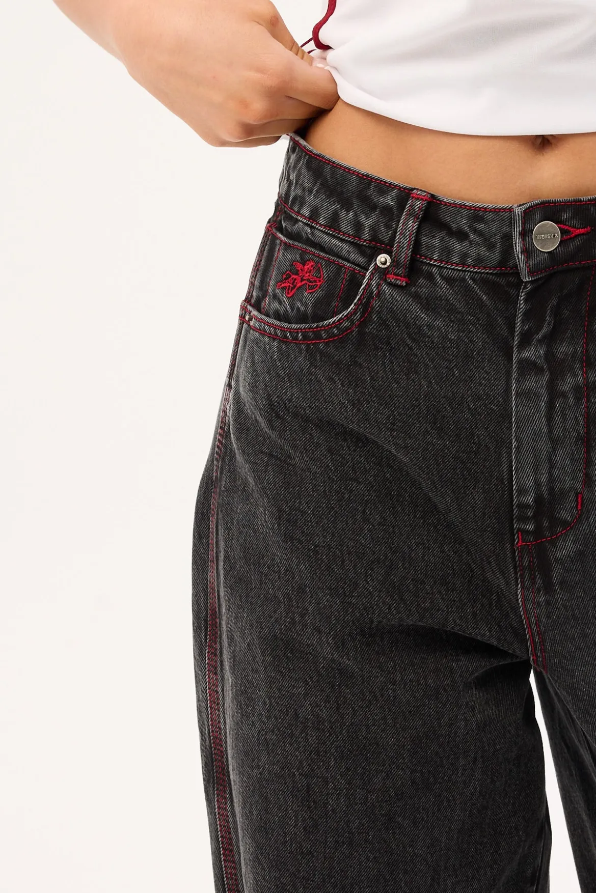 Big Baggy Jean Black Rinse Purple Stitch