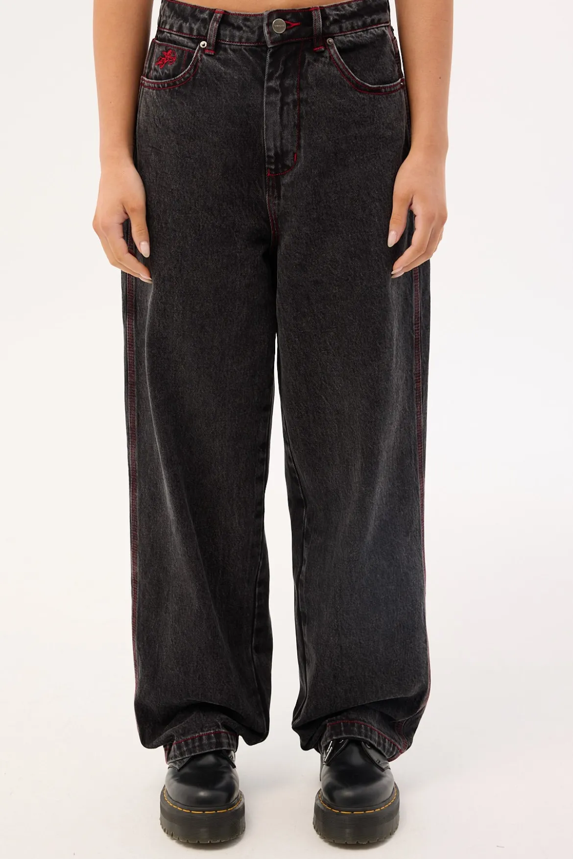 Big Baggy Jean Black Rinse Purple Stitch