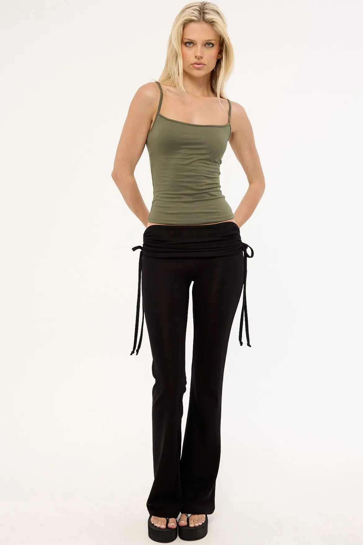 Billie Fold Over Rib Pant Black