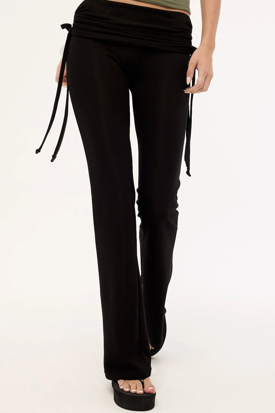 Billie Fold Over Rib Pant Black