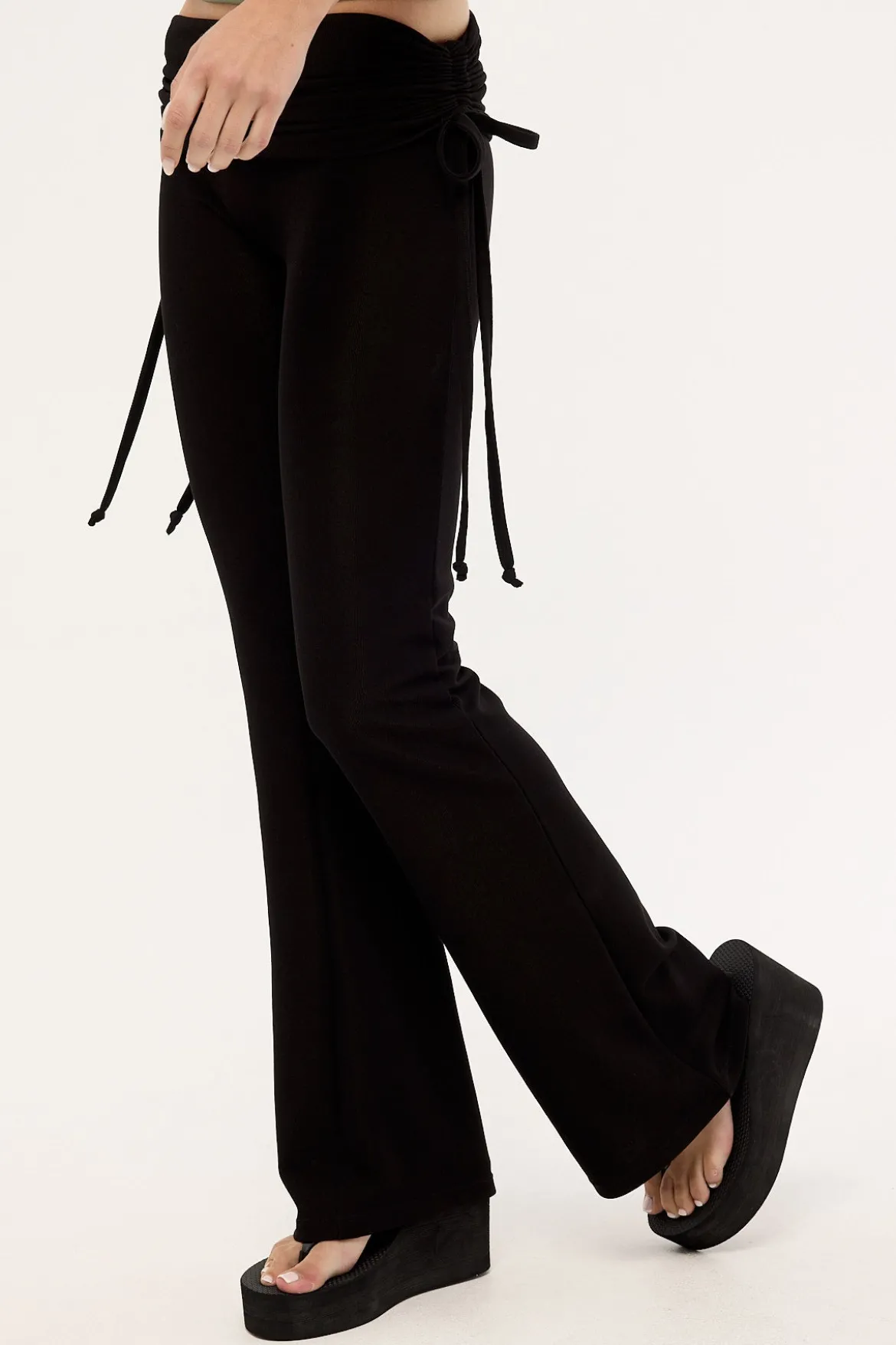 Billie Fold Over Rib Pant Black